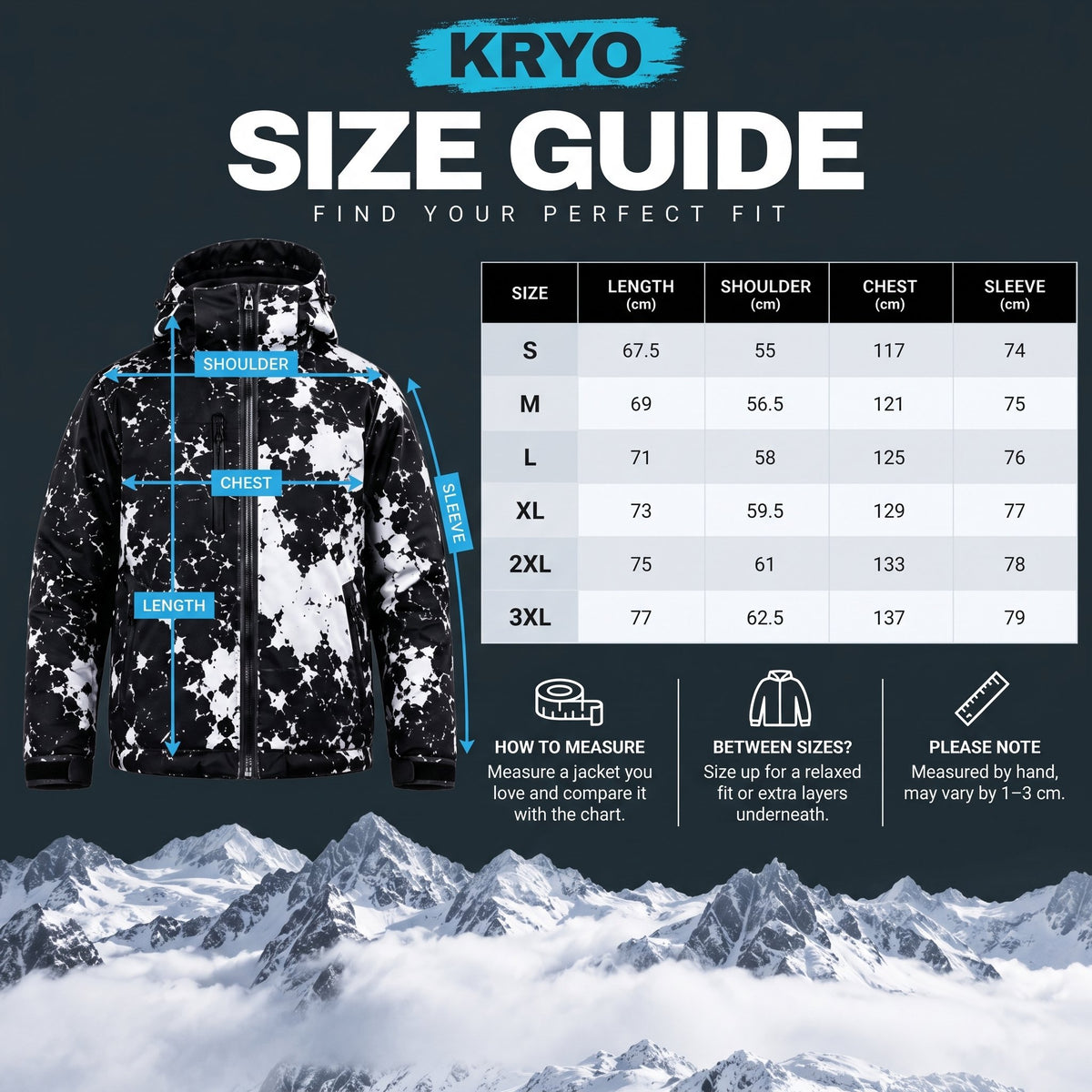 KRYO size guide
